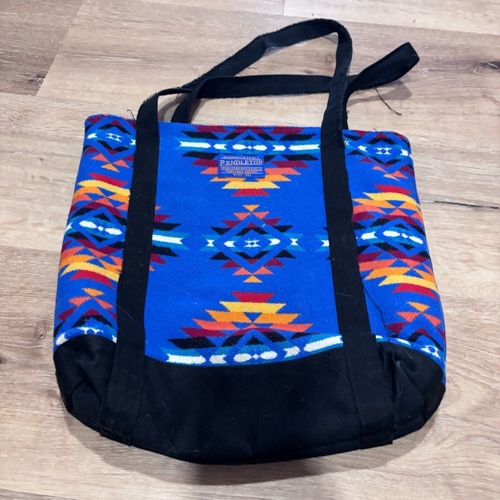 Pendleton Southwestern Wool Tote Bag Blue Geometric Canvas Base Shopper